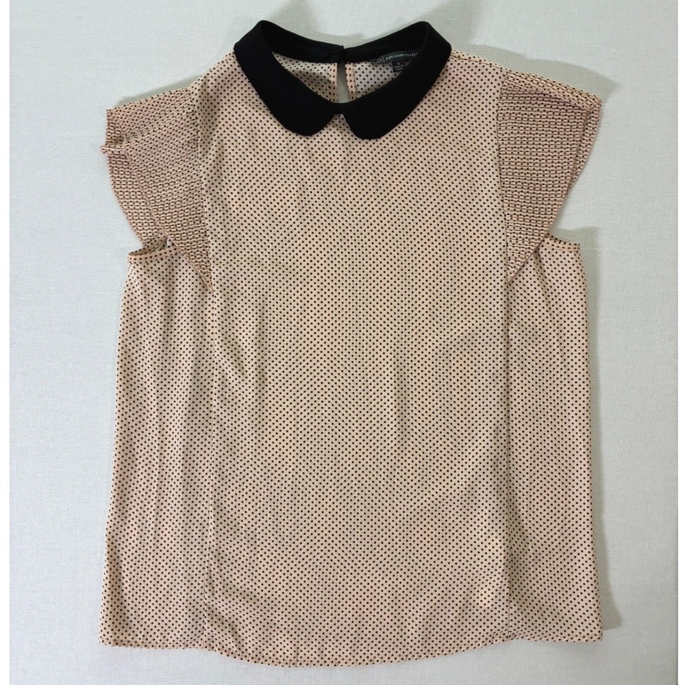 Adrianna Papell Pink Black Polka Dot Peter Pan Collar Blouse Womens S